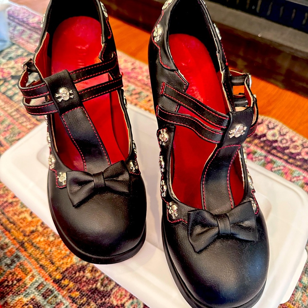Demonia Size 9 emo-style black & red heels *ONLY WORN ONCE*